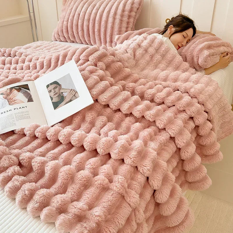 Cobertor de veludo com pelo de coelho, cochilo de veludo Falei, cobertor de veludo coral, cobertor de ar condicionado espesso para inverno