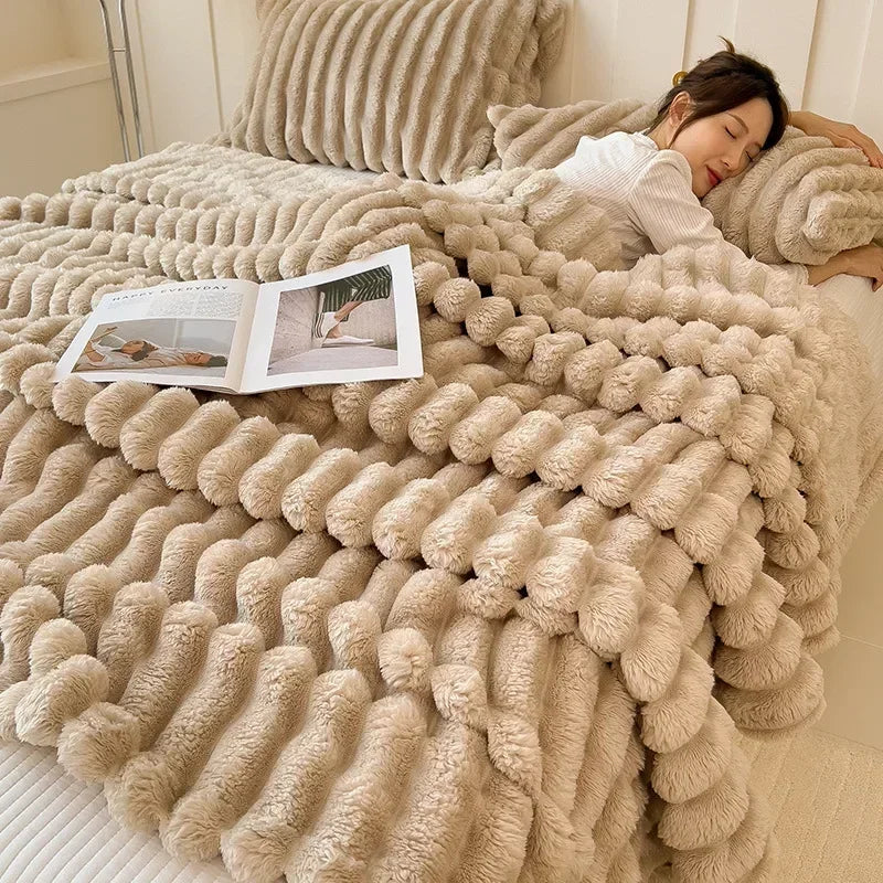 Cobertor de veludo com pelo de coelho, cochilo de veludo Falei, cobertor de veludo coral, cobertor de ar condicionado espesso para inverno