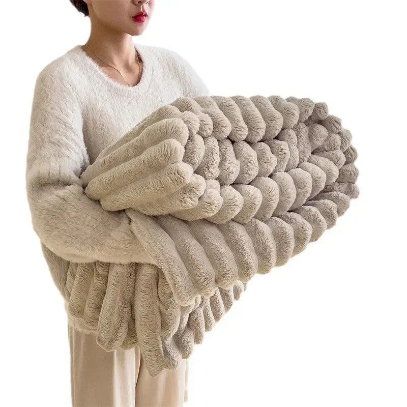 Cobertor de veludo com pelo de coelho, cochilo de veludo Falei, cobertor de veludo coral, cobertor de ar condicionado espesso para inverno