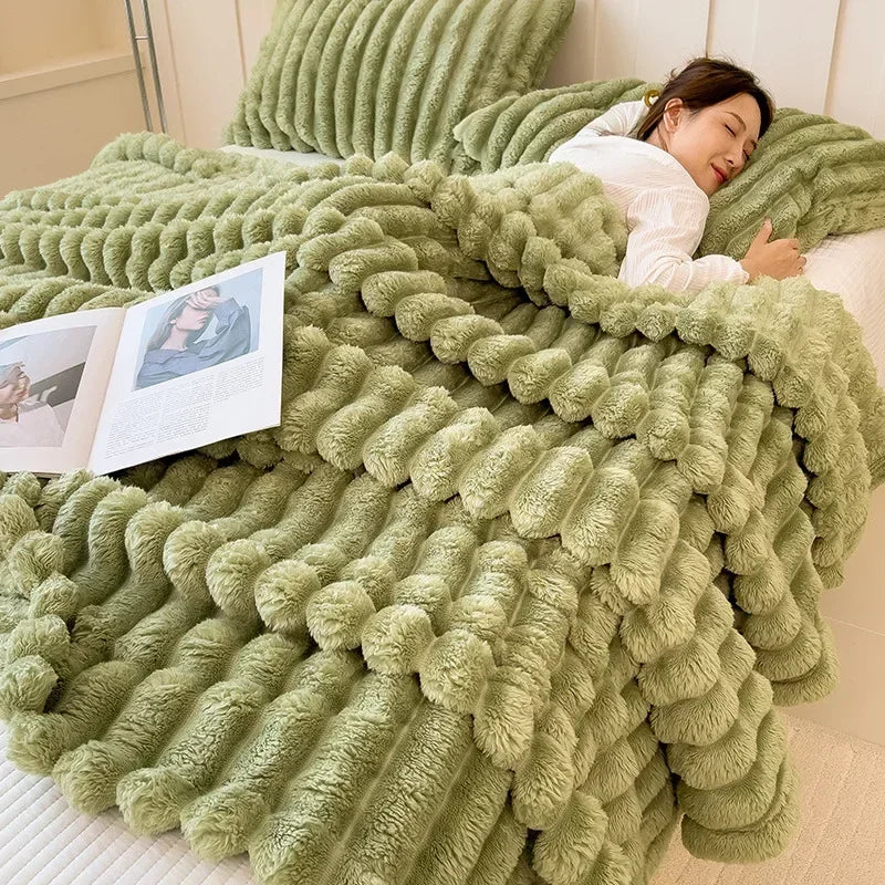 Cobertor de veludo com pelo de coelho, cochilo de veludo Falei, cobertor de veludo coral, cobertor de ar condicionado espesso para inverno