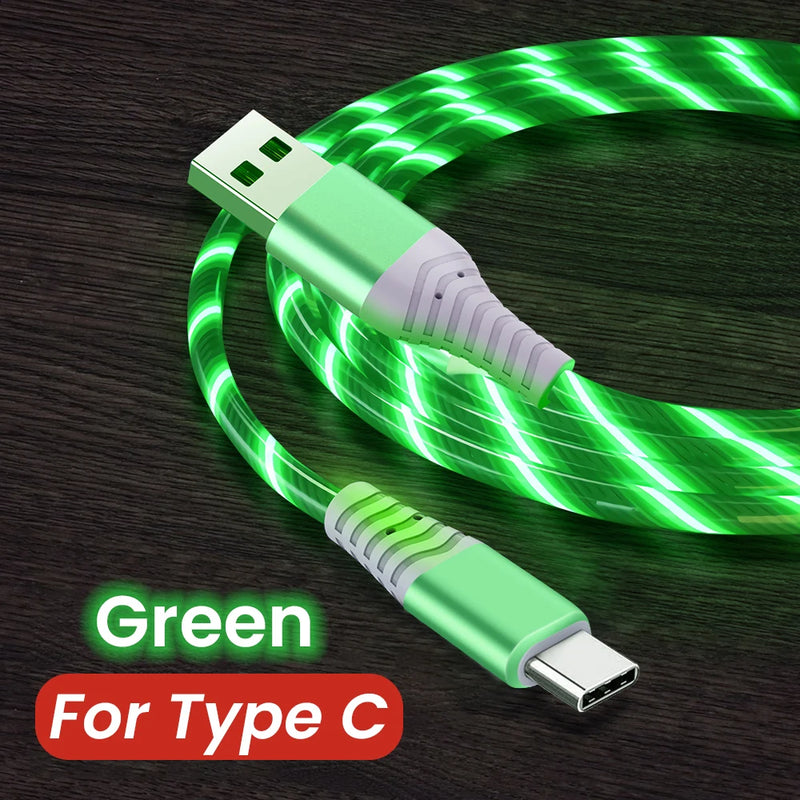 Cabo de carregamento rápido MVQF 5A com LED brilhante, cabo de dados micro USB tipo C com luz LED e streamer para Huawei e Xiaomi
