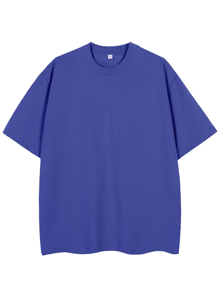 Camiseta de verão masculina 260GSM, moda coreana, manga curta, camisetas básicas soltas, tops lisos, camiseta grande unissex