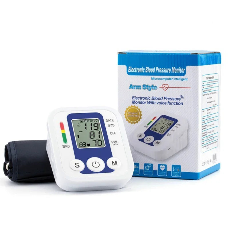 Medidor de Frequência Cardíaca Medidor de Pulso Monitor de PA Medidor de Pressão Arterial Digital de Braço Saudável Manguito Medidor de Pressão Arterial Automático