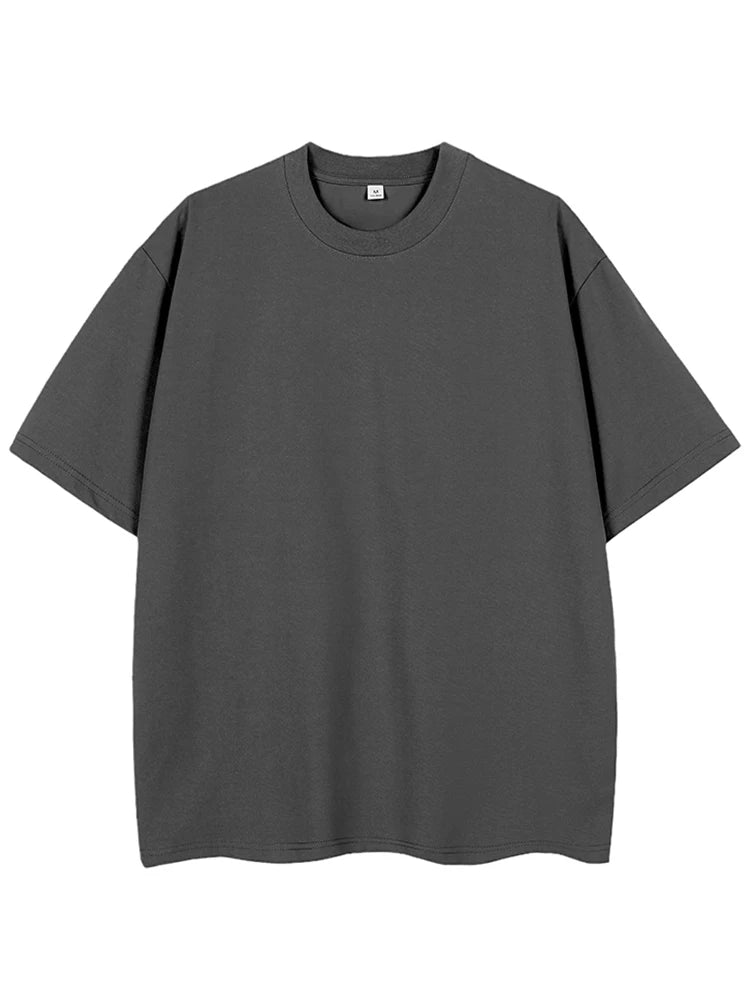 Camiseta de verão masculina 260GSM, moda coreana, manga curta, camisetas básicas soltas, tops lisos, camiseta grande unissex
